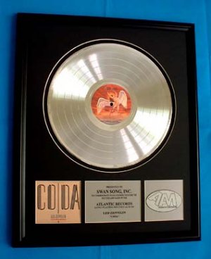 LED ZEPPELIN PLATINUM RECORD AWARD "CODA"