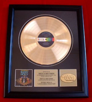 BUDDY HOLLY GOLD RECORD AWARD - DECCA RECORDS