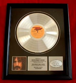 FRANK ZAPPA PLATINUM RECORD AWARD "APOSTROPHE"