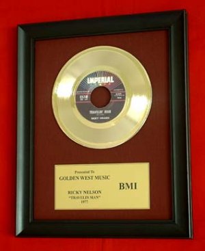 RICKY NELSON VINTAGE GOLD 45  RECORD AWARD "TRAVELING MAN"