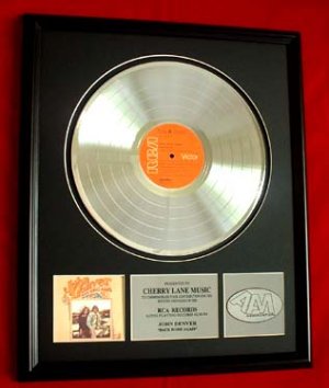 JOHN DENVER PLATINUM RECORD AWARD "BACK HOME AGAIN"