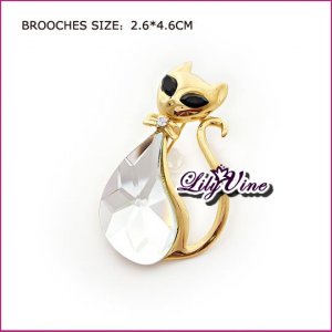 Crystal Cat Brooch, Brooches