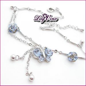 Blue Crystal Butterfly Anklet, Anklets