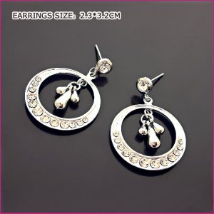 Pt Plated Crystal Pierced Earrings, Pierced earrings, Earrings