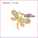 Gold Plated Dragonfly Crystal Ring, Rings