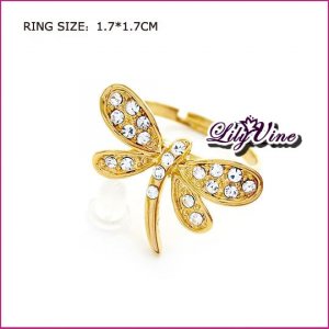 Gold Plated Dragonfly Crystal Ring, Rings