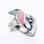 Sterling Silver Pink ,Blue & Green Mother Of Pearl Ring