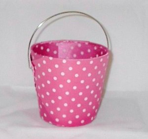 Fabric Pink and White Polka Dot Flower Basket Pot Cover with Handle