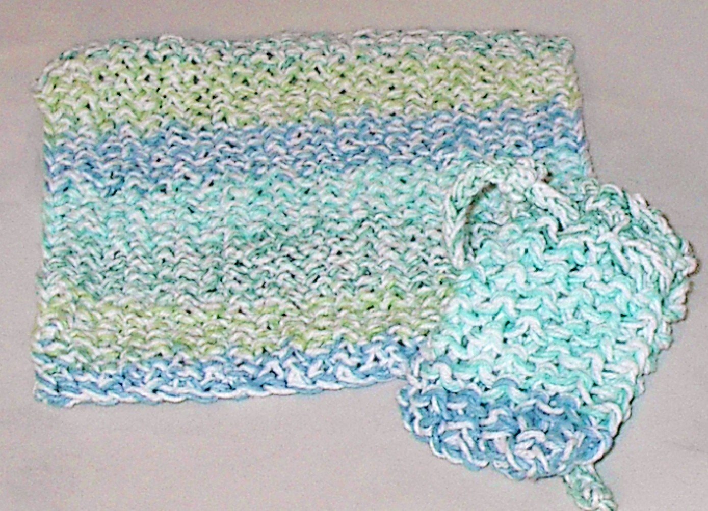 Handmade Knitted Cotton Washcloth and Soap Sack Set
