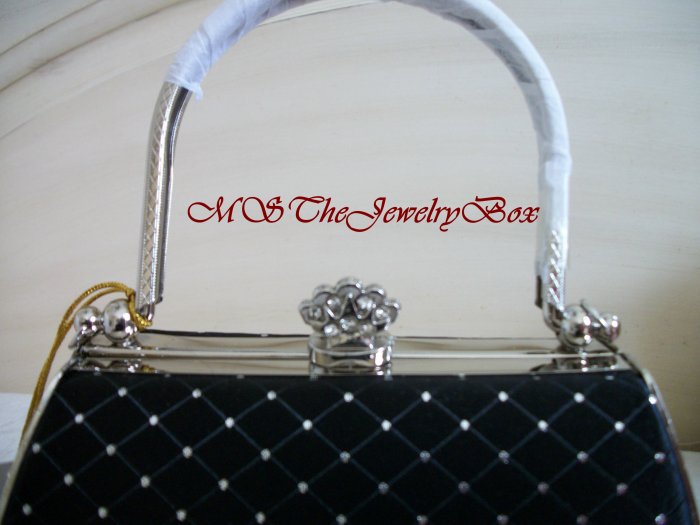 Black / Silver Evening Bag, Clutch, Purse, Rhinestone Prom Bag