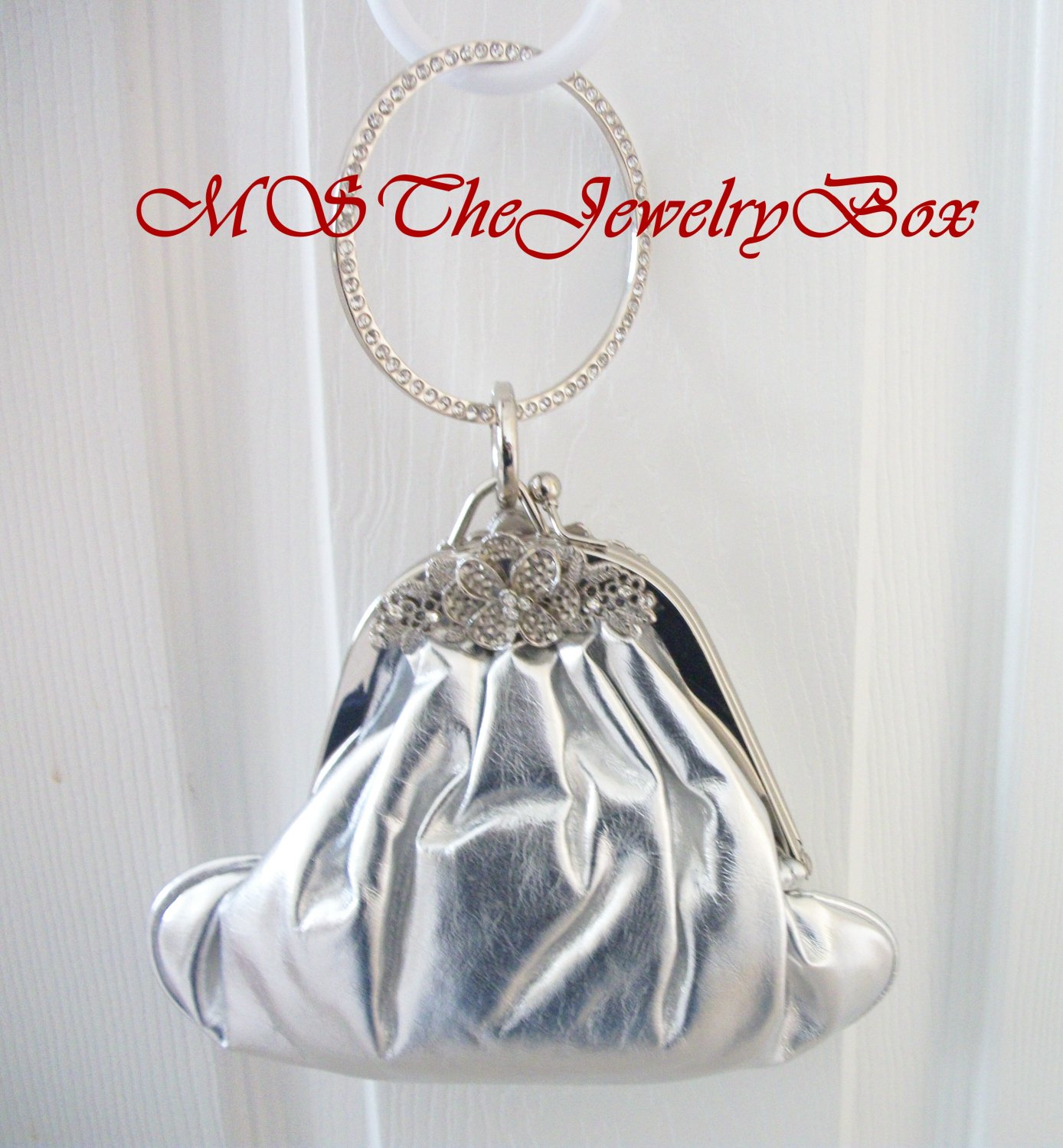 Metallic Silver PROM Evening Bag, Clutch, Purse, Rhinestone BRIDAL Bag