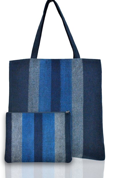 Set Large Tote Canvas + Cosmetic Pouch Shoulder Bag Shopping Travel Tote Bag Eco-Friendly - BLUE