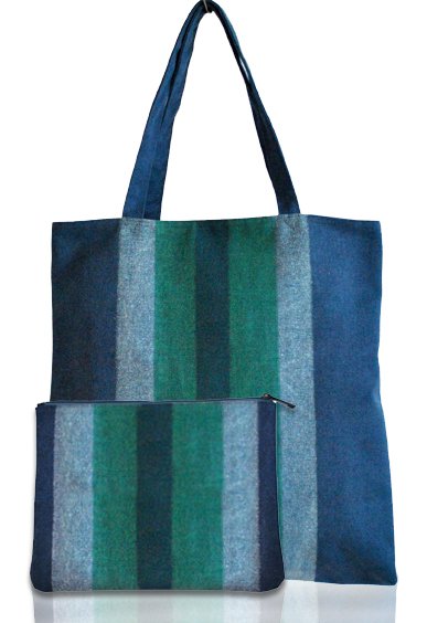 Set Large Tote Canvas + Cosmetic Pouch Shoulder Bag Shopping Travel Tote Bag Eco-Friendly - GREEN