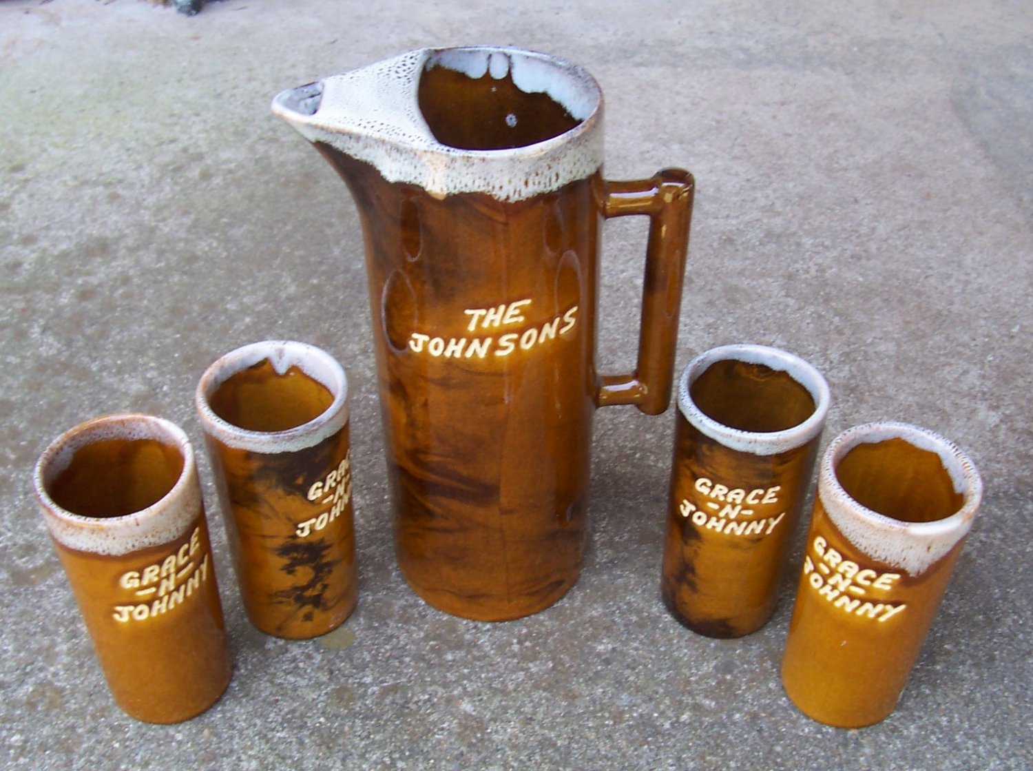 Vtg Van Briggle Art Pottery 11 1/2 Pitcher & 4 Tumblers signed Anna Van ...