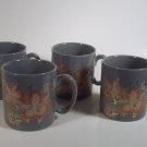 Set of 4 Mugs Gray with Flower Design accented with Shiny Gold Highlights