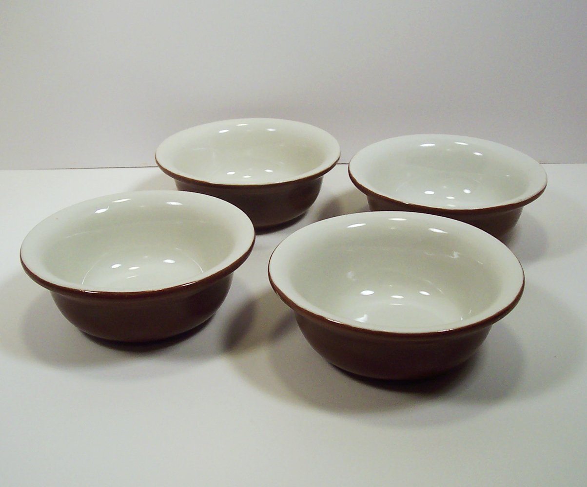 Set of 4 bowls Hall Kitchenware Brown white 392 14 oz baking pot pie bowls