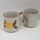 Pair of Ceramic Mugs Made in Korea Beige & Brown Stoneware with fruit design 1970s