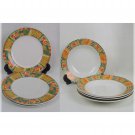 Allied Design Rimmed Soups & Salad Plates Orange and Green Geometric Pattern