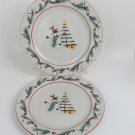 Farberware Holiday Snowman Pair of Dinner Plates with Tree, red berries & bird