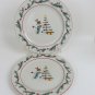 Farberware Holiday Snowman Pair of Dinner Plates with Tree, red berries & bird