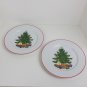 Cuthbertson American Christmas Tree Set of 2  Dinner Plates Red Trim Holiday