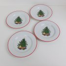 Cuthbertson American Christmas Tree Set of 4 B&B Plates Dessert Red Trim Holiday
