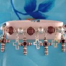 Silvertone Black Cross Charm Bracelet Christian Jewelry