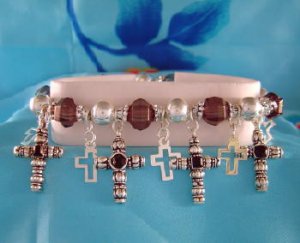 Silvertone Black Cross Charm Bracelet Christian Jewelry
