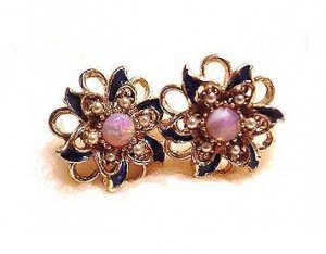 Lovely Moonstone Vintage Pink Flower Earrings