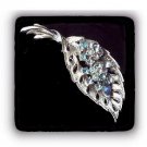 Vintage 3" Coro Blue Stones Leaf Brooch