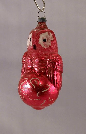 Early 1900s 3 1/2" Red Owl Blown Glass Ornament