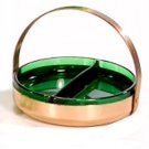 Vintage Green Glass Relish Dish in Goldtone Holder
