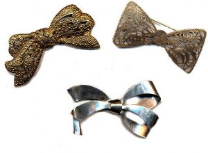 3 Large Ribbon Goldtone & Silvertone Brooches