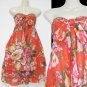 Orange With  Vintage Red floral  Hippie Gypsy Boho Dress or Top size S M L