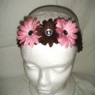 3 2' Brown  Pink Flower with Brown Headband