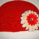 Red Creme/White Crochet Hat Flower Haribow