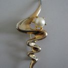 Gold Tone & Faux Pearl Swirl Brooch
