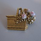 Gold Tone Flower Basket Brooch