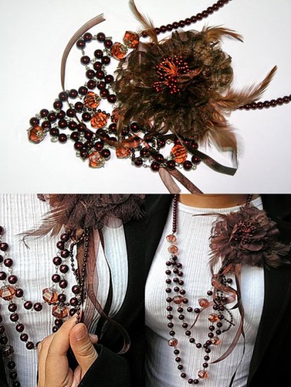 Red Bead & Crystal Like Necklace With Flower BN_012