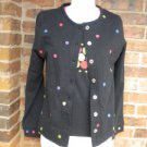 NEW Women Black Multi Dot Cardigan Twin Set Size PP S Sweater 100% Cotton