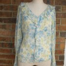 Ann Taylor Loft Blue Floral 100% Silk Blouse Top S