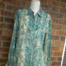 TALBOTS  Faux Snakeskin 100% Pure Silk Blouse 8 M Size Women Blue Multi Shirt