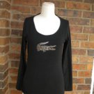 LACOSTE Women Black Top Silver Alligator Size 40 S Long Sleeve