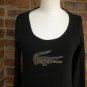 LACOSTE Women Black Top Silver Alligator Size 40 S Long Sleeve