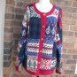 TALBOTS Women Cardigan Sweater Size L Red/Blue/Beige Multi