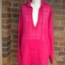 CHICO"S Pink 100% Linen Hoodie Hooded Blouse Shirt Top Size 0 S 4 / 6 Oversize