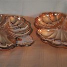 Pair (2)  Jeanette Carnival Glass Iridescent Amber Clover Candy Dish Bowl Tray