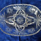 Vtg. Oval Clear Cut Glass Scalloped Divided Serving Bowl W/ Handles Relish Tray