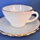 Anchor Hocking Fire King Swirl Milk Glass White Gold Trim Cup & Saucer