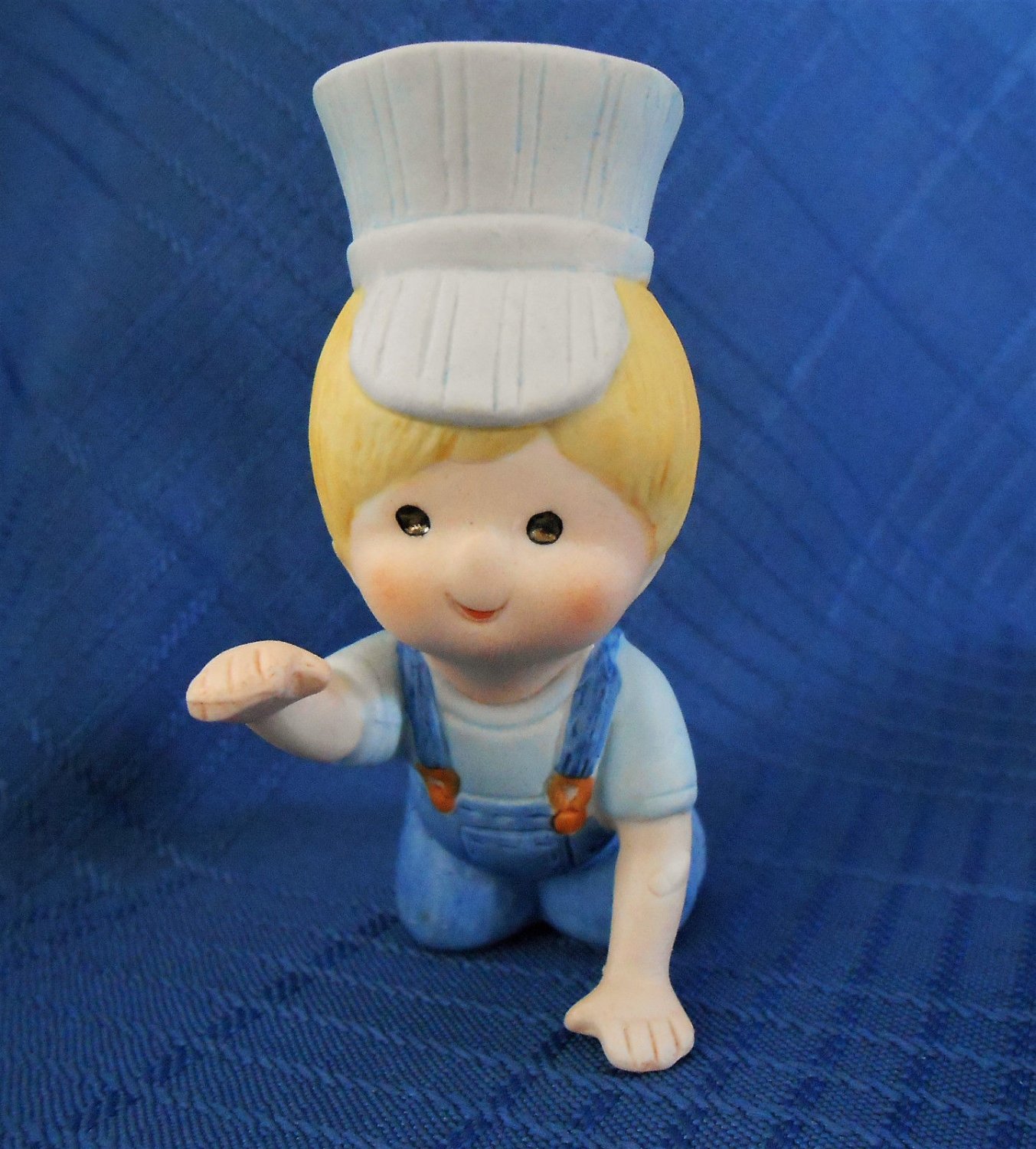 Vintage Enesco Figurine Boy in Conductors Hat and Overalls Crawling 1989